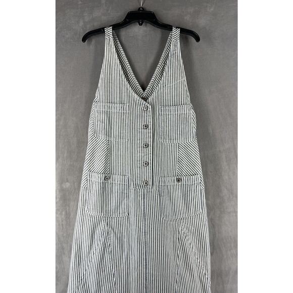 Free People Bendita Midi Dress Size Medium Stripe A-line V-neck Hickory Stripe - Picture 3 of 11